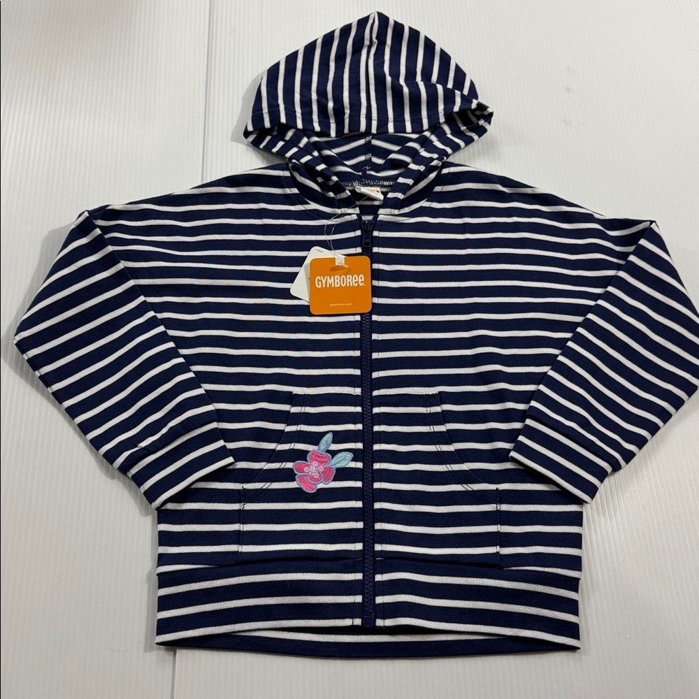 B84. NWT Kids Gymboree Navy &‎ White Striped Hoodie (S 5/6)